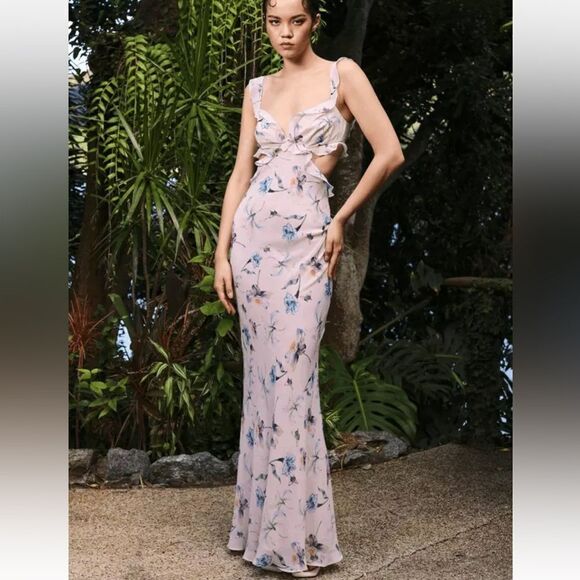 SAU LEE Amelia Floral Cut Out Maxi Gown Blush  | Size 4 - Picture 1 of 13